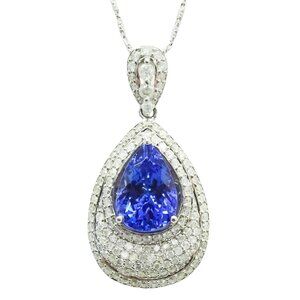 5.33ct tw Natural Tanzanite & Earth Mined Diamond Pendant 14k WG w/AIG Report